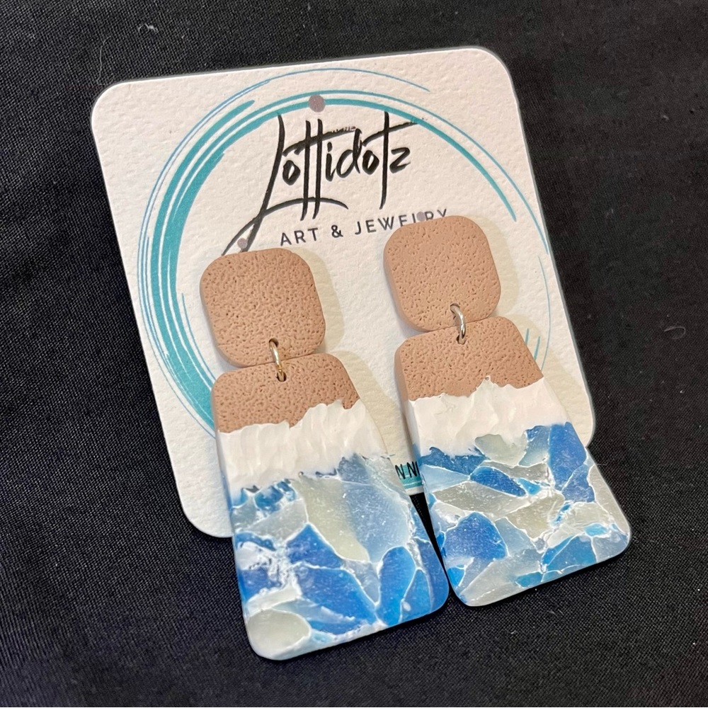 Ocean Waves Dangle Earrings Polymer Clay - Picture 2 of 8